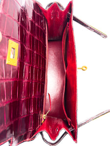 Hermes Kelly 32 Sellier Rouge H / Bordeaux hochglanz-Krokodilleder