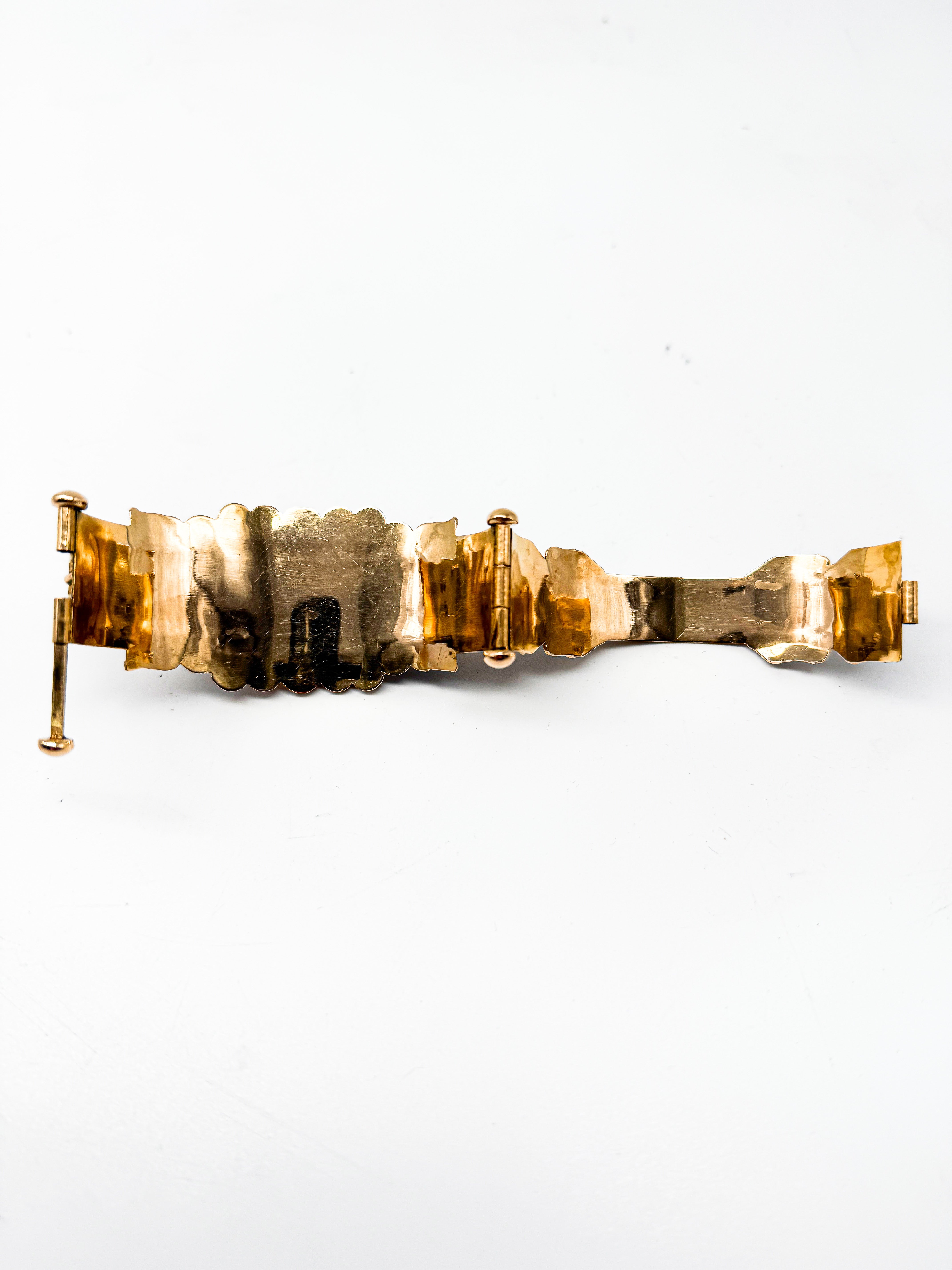 750er Gelbgold Armband, viktorianische Zeit, schwarze Email, 1850-1880