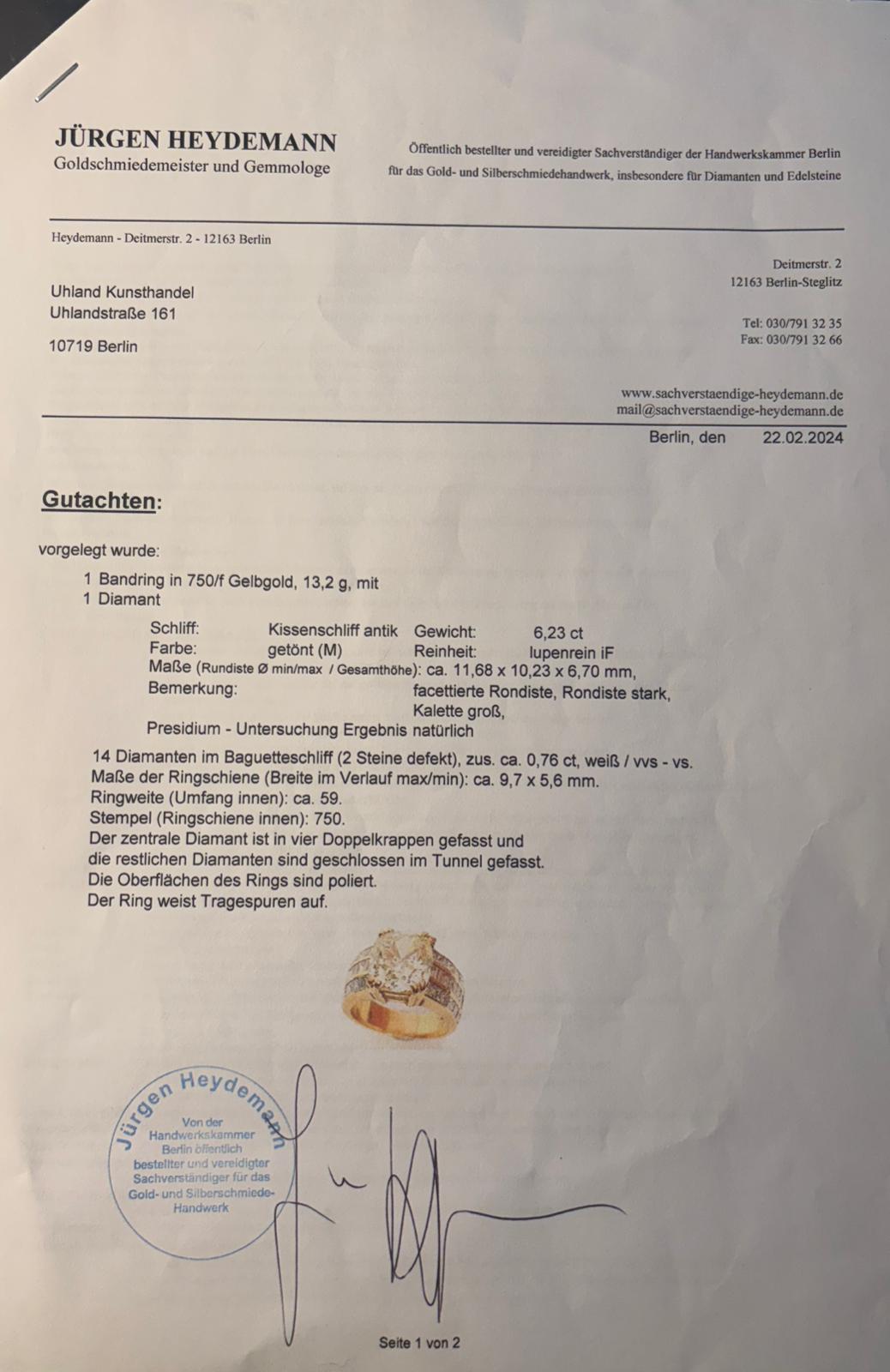 750er Gelbgold Bandring mit großem Diamanten