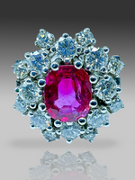 Laden Sie das Bild in den Galerie-Viewer, Weißgoldring mit Rubin und Diamanten 750er, 6,4 g
