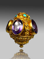 Laden Sie das Bild in den Galerie-Viewer, Gelbgold Anhänger 18K mit Amethyst und Türkise
