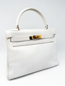 Hermes Kelly 28 Handtasche - weiß, gold Hardware