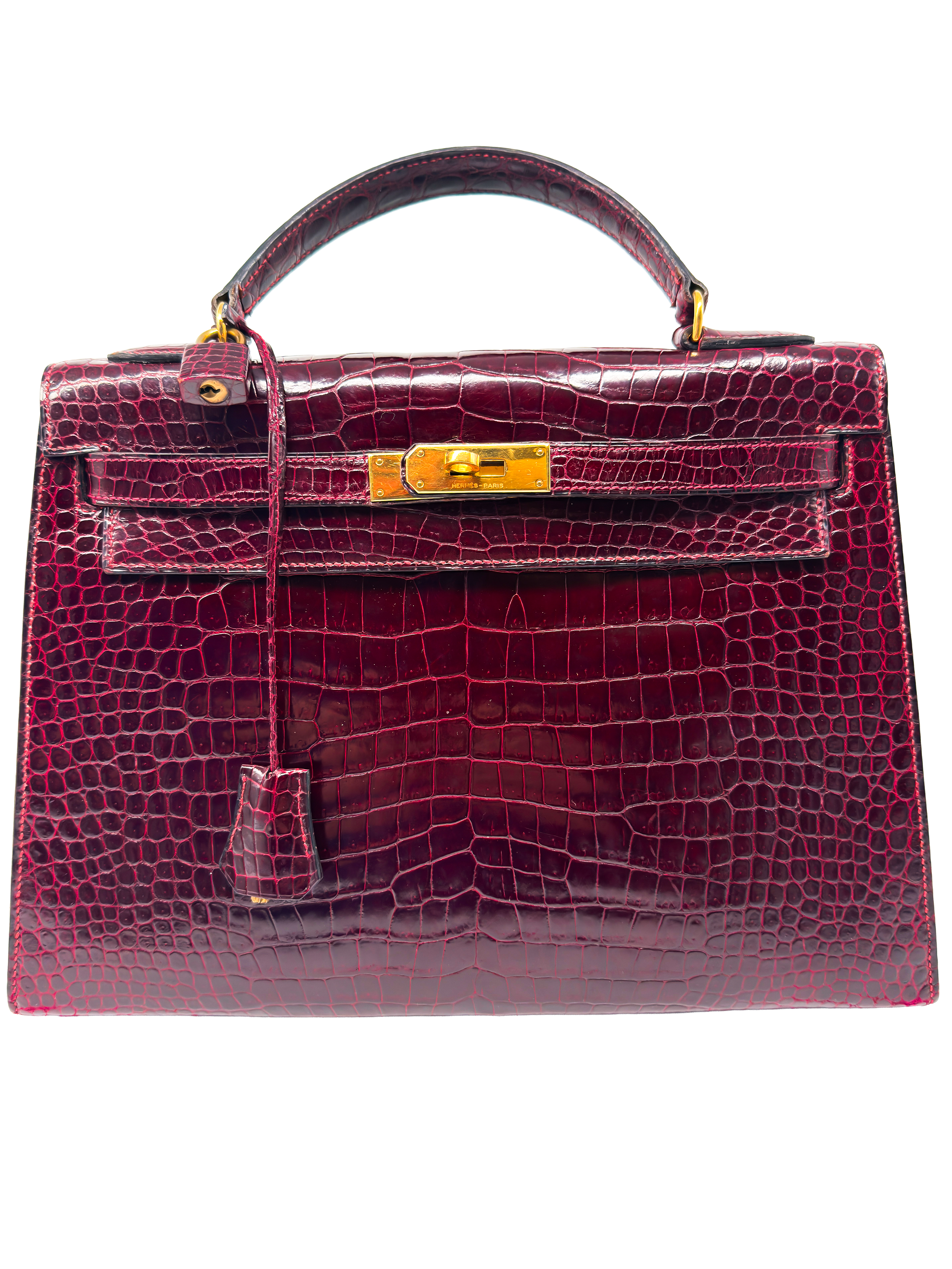 Hermes Kelly 32 Sellier Rouge H / Bordeaux hochglanz-Krokodilleder