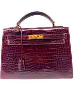 Laden Sie das Bild in den Galerie-Viewer, Hermes Kelly 32 Sellier Rouge H / Bordeaux hochglanz-Krokodilleder
