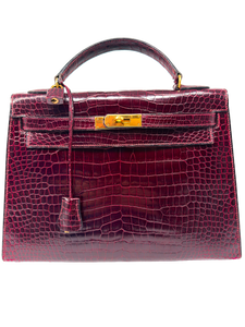 Hermes Kelly 32 Sellier Rouge H / Bordeaux hochglanz-Krokodilleder