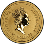 Laden Sie das Bild in den Galerie-Viewer, Australian Nugget 1/4 oz 1998 Elizabeth II 25 Dollars
