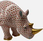 Laden Sie das Bild in den Galerie-Viewer, Herend Porzellan Nashorn Figur Fischernetz mit Golddekor 1. Wahl

