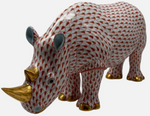 Laden Sie das Bild in den Galerie-Viewer, Herend Porzellan Nashorn Figur Fischernetz mit Golddekor 1. Wahl
