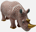Laden Sie das Bild in den Galerie-Viewer, Herend Porzellan Nashorn Figur Fischernetz mit Golddekor 1. Wahl
