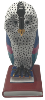 Laden Sie das Bild in den Galerie-Viewer, Herend Porzellan Figur Eule Fischernetz Schwarz 1. Wahl
