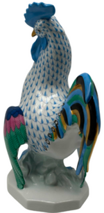 Laden Sie das Bild in den Galerie-Viewer, Herend Porzellan Figur Hahn Fischernetz Blau 1. Wahl
