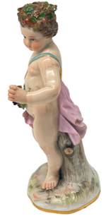 Laden Sie das Bild in den Galerie-Viewer, Meissen Porzellanfigur Putto mit Weinlaub 1. Wahl
