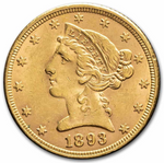 Laden Sie das Bild in den Galerie-Viewer, 5 $ Liberty Head 1893 Goldmünze (Philadelphia)
