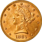 Laden Sie das Bild in den Galerie-Viewer, 10 $ Liberty Head 1881 Goldmünze (Philadelphia)
