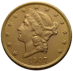 Laden Sie das Bild in den Galerie-Viewer, 20 $ Liberty Head 1907 Goldmünze (Philadelphia) – letzter Jahrgang des Typs
