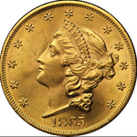 Laden Sie das Bild in den Galerie-Viewer, 20 $ Liberty Head 1865 Goldmünze Typ 1 No Motto (Philadelphia)
