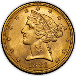 Laden Sie das Bild in den Galerie-Viewer, 5 $ Liberty Head 1881 Goldmünze (Philadelphia)
