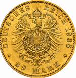 Laden Sie das Bild in den Galerie-Viewer, 1895 Preußen 20 Mark Wilhelm II. 7,16 g Gold
