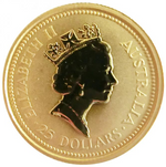 Laden Sie das Bild in den Galerie-Viewer, Australian Nugget 1/4 oz 1993 Elizabeth II 25 Dollars
