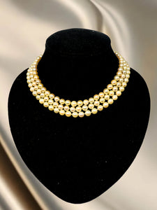 Dreifach Perlenkette abgestuft mit 585er Gelbgold Verschluss und Diamanten