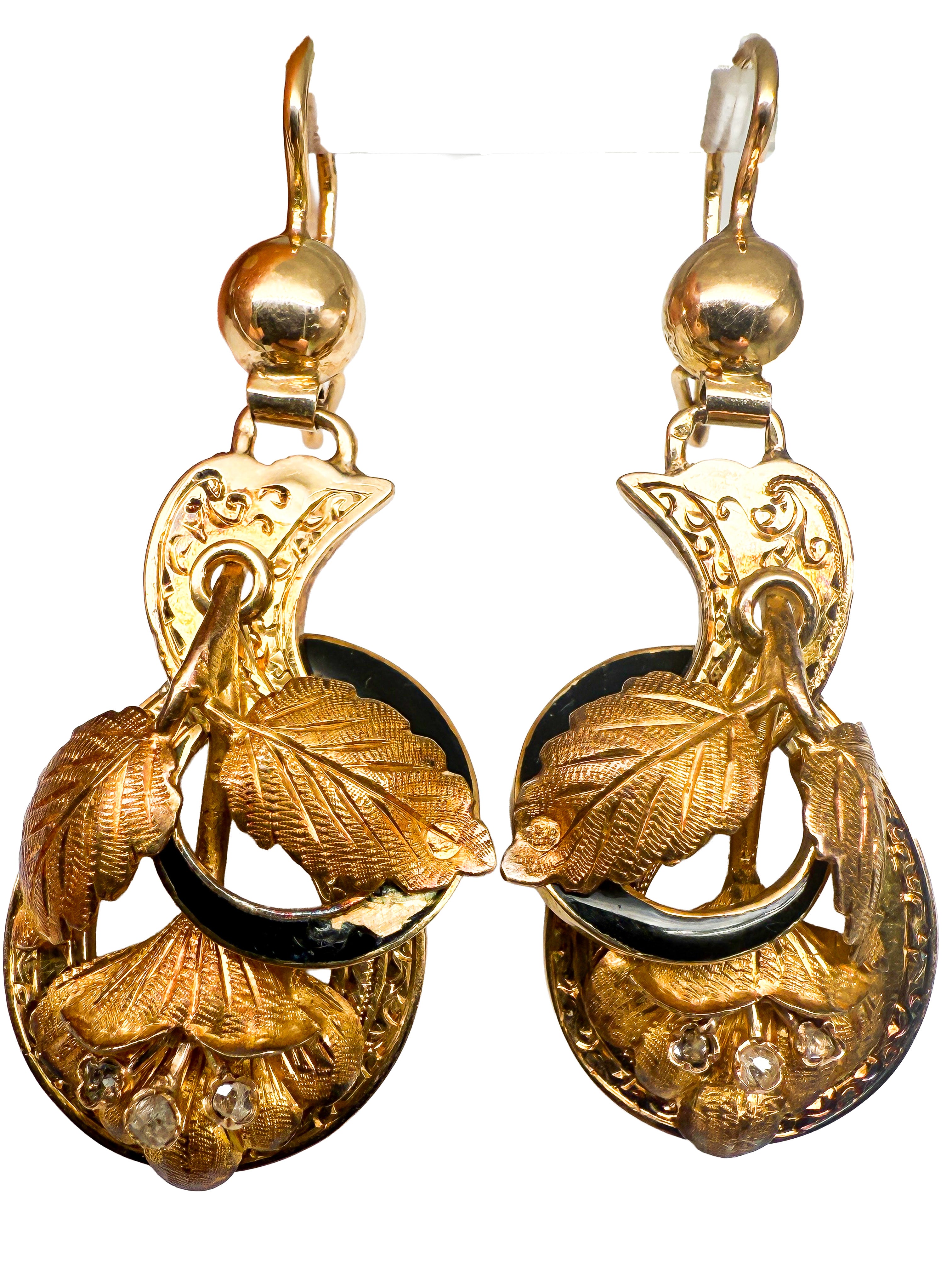 Ohrringe, 585 Gelbgold mit Diamanten, viktorianisch