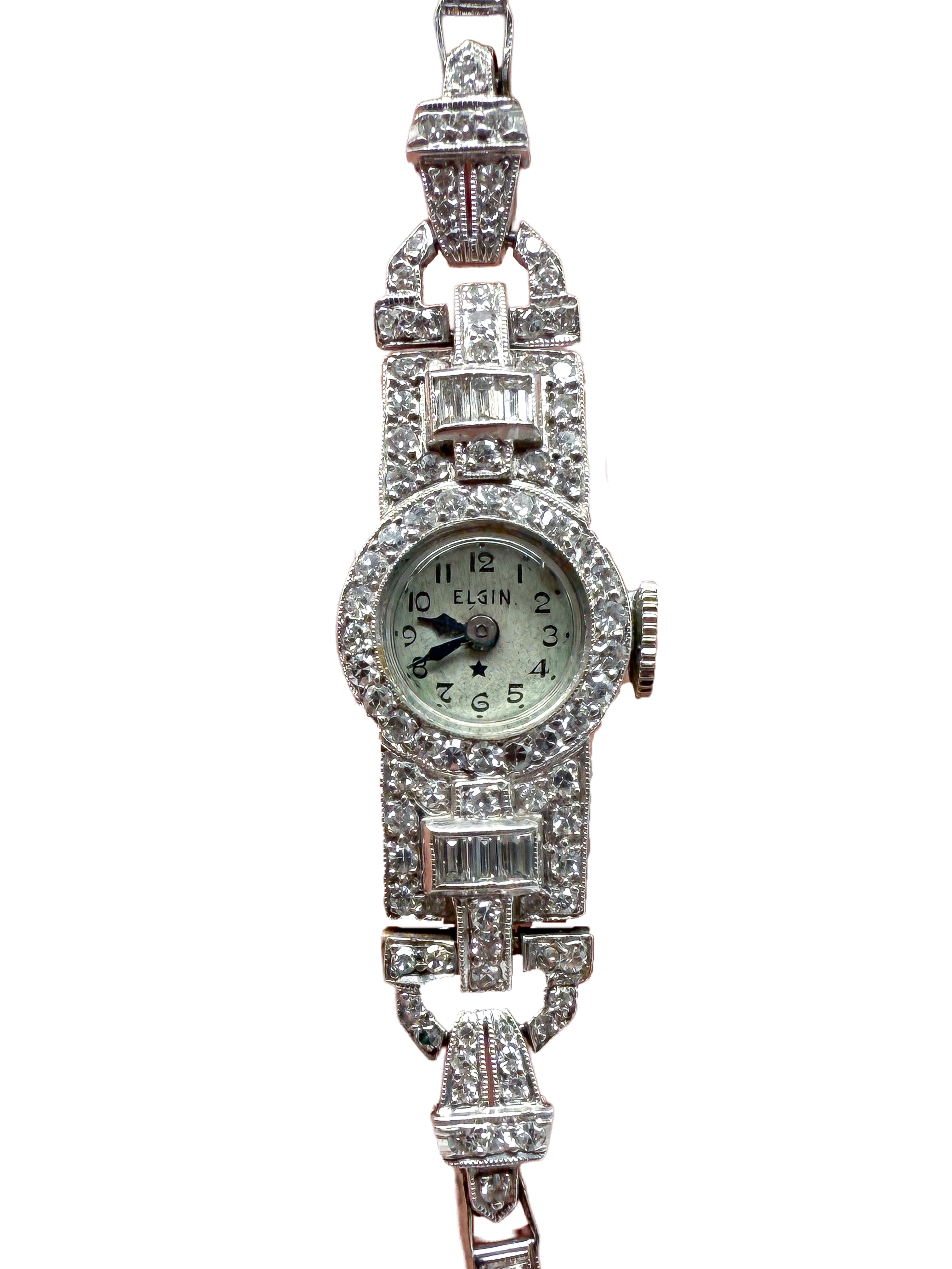 Armbanduhr, Platinum und Weißgold, mit Diamanten Art Deco