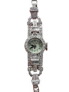 Armbanduhr, Platinum und Weißgold, mit Diamanten Art Deco