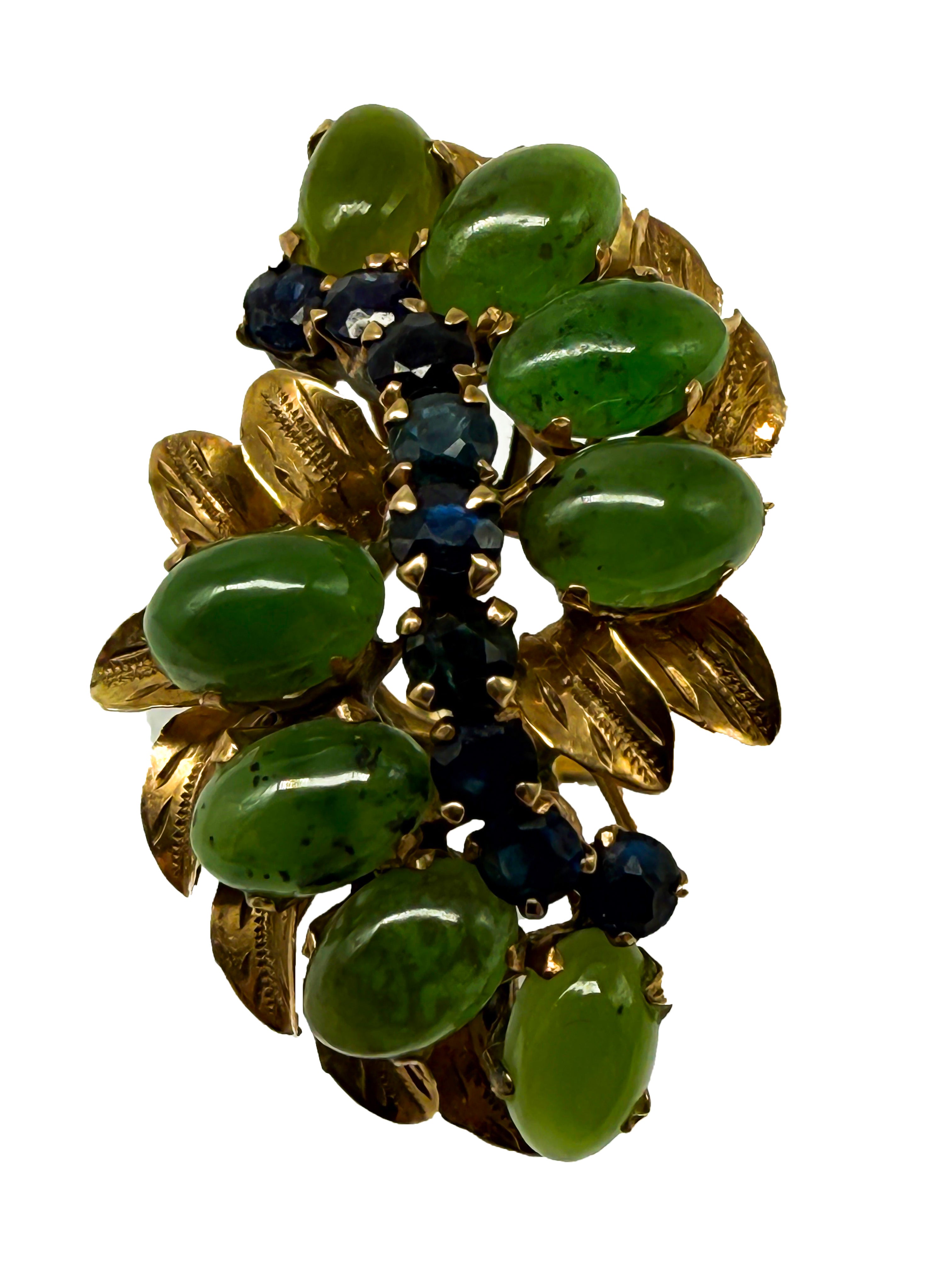 333er Gelbgold Ring mit Jade und Saphir