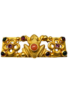Natasha Stambouli, Modeschmuck Brosche, Frosch, vergioldet