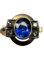 Laden Sie das Bild in den Galerie-Viewer, 585er Gelbgold Ring mit Saphiren und Diamanten
