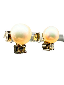 Damen Ohrringe, 585 Weißgold mit Diamanten und Perlen