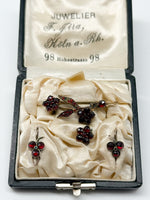 Laden Sie das Bild in den Galerie-Viewer, Double Gelbgold Ohrringe und Brosche mit Granatsteinen
