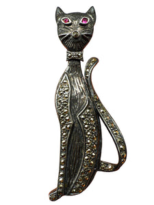Antike Silber 925 Brosche Katzenform