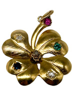 Laden Sie das Bild in den Galerie-Viewer, Anitke 14K Gelbgold Anhänger mit Diamant, Rubin, Smaragd und Saphir
