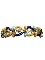 Laden Sie das Bild in den Galerie-Viewer, 750er Gelbgold; Armband mit Saphiren, emailliert
