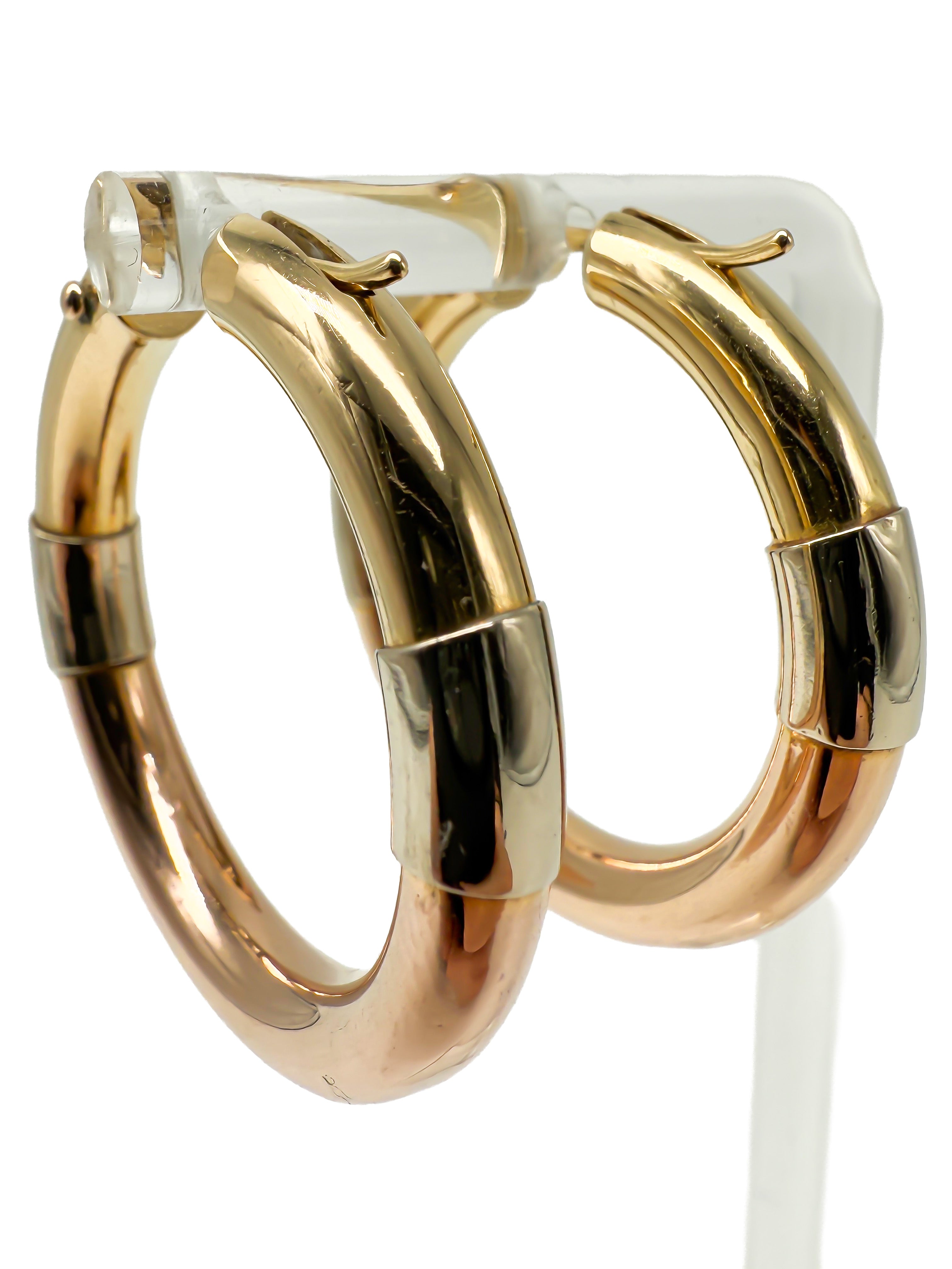 Hoop Ohrringe aus Rose-, Weiß und Gelbgold, 18K