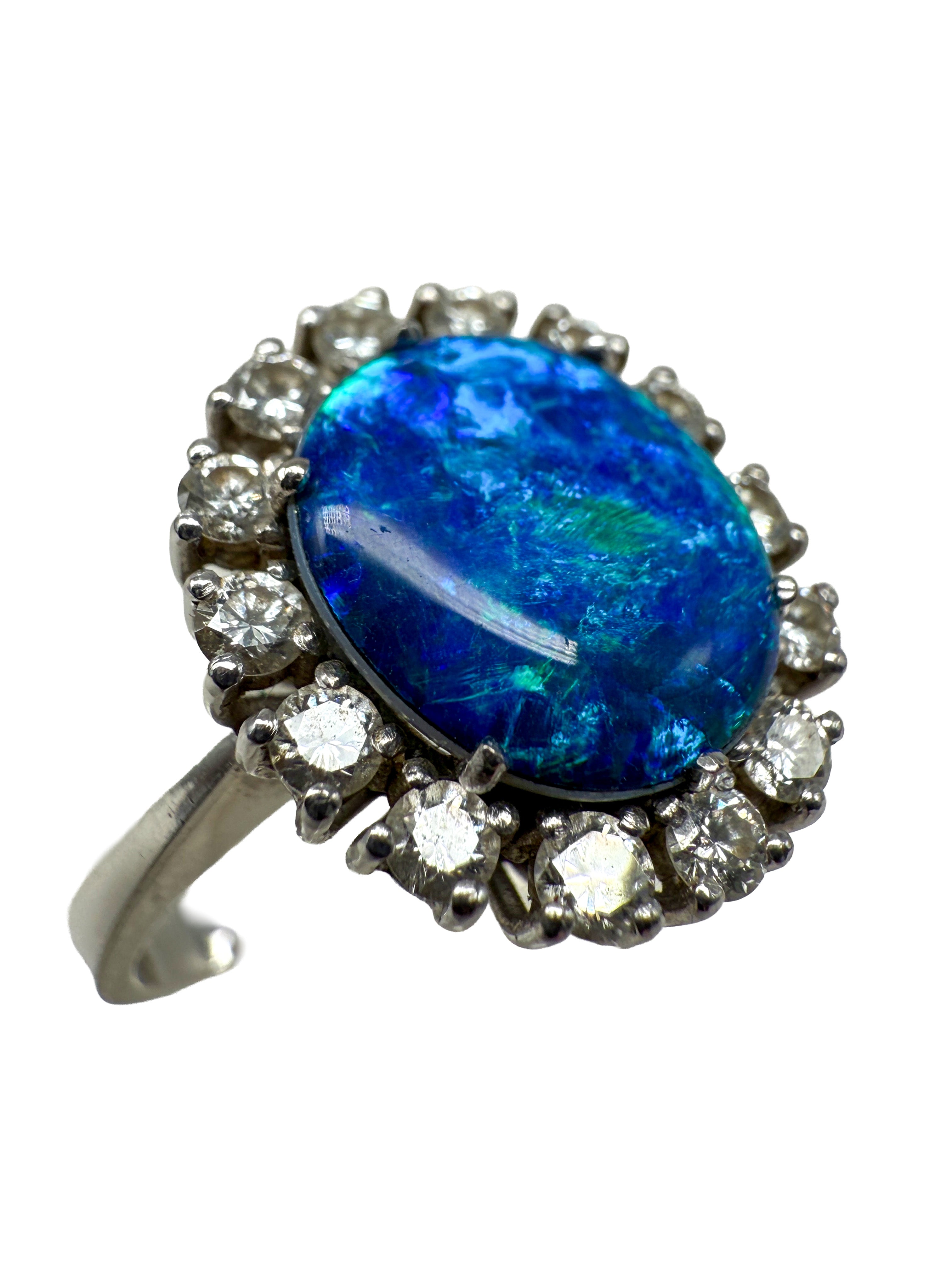 585er Weißgold Ring mit Opal und Saphir