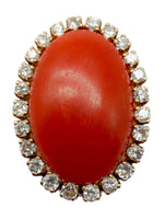 Laden Sie das Bild in den Galerie-Viewer, 18K Gelbgold Ring mit Koralle und Diamanten
