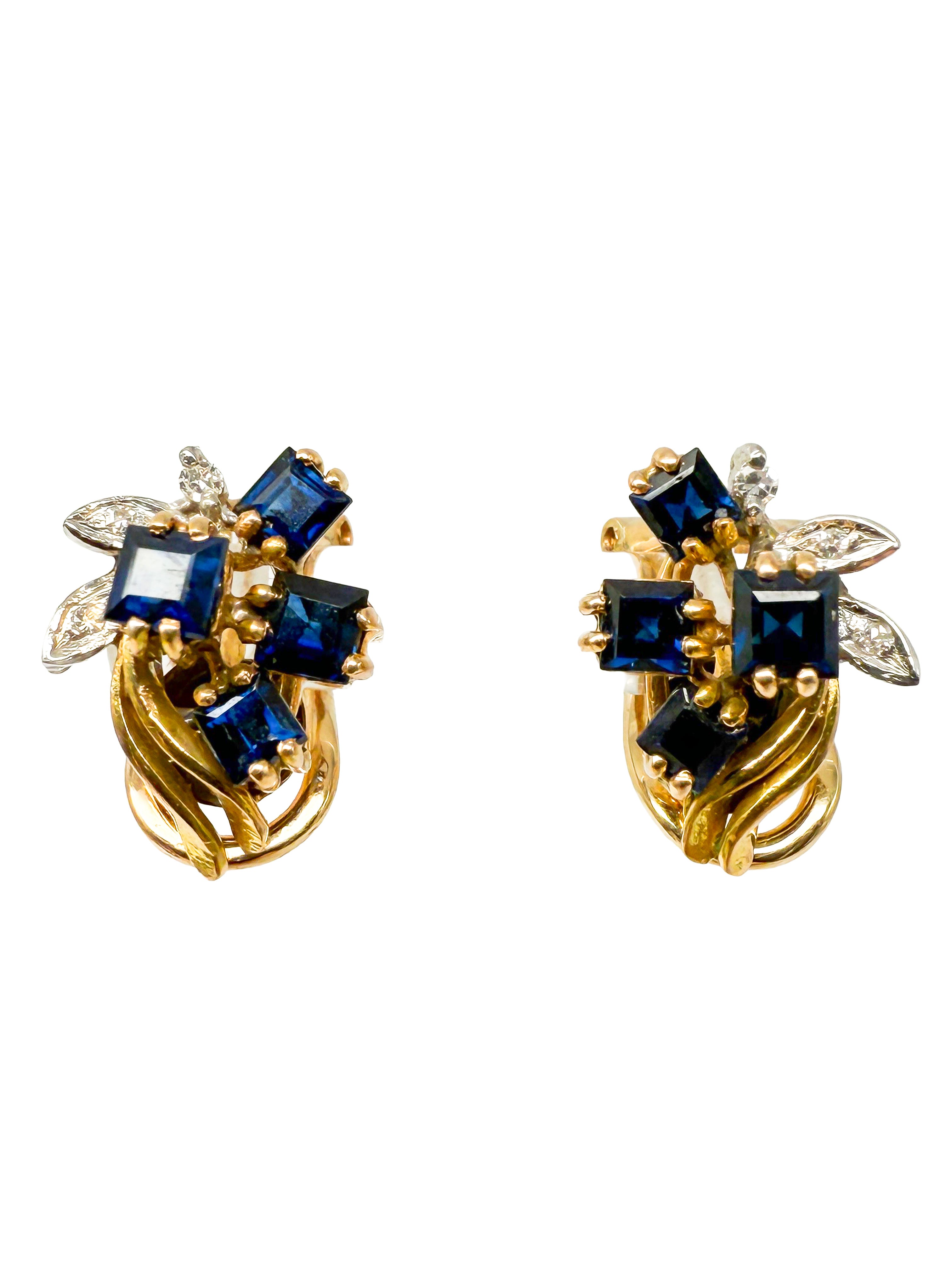 Saphir und Diamant Ohrringe, 585er Gelbgold