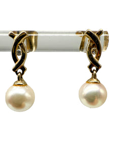 585er Gelbgold Ohrringe mit Perlen und kleinen Diamanten