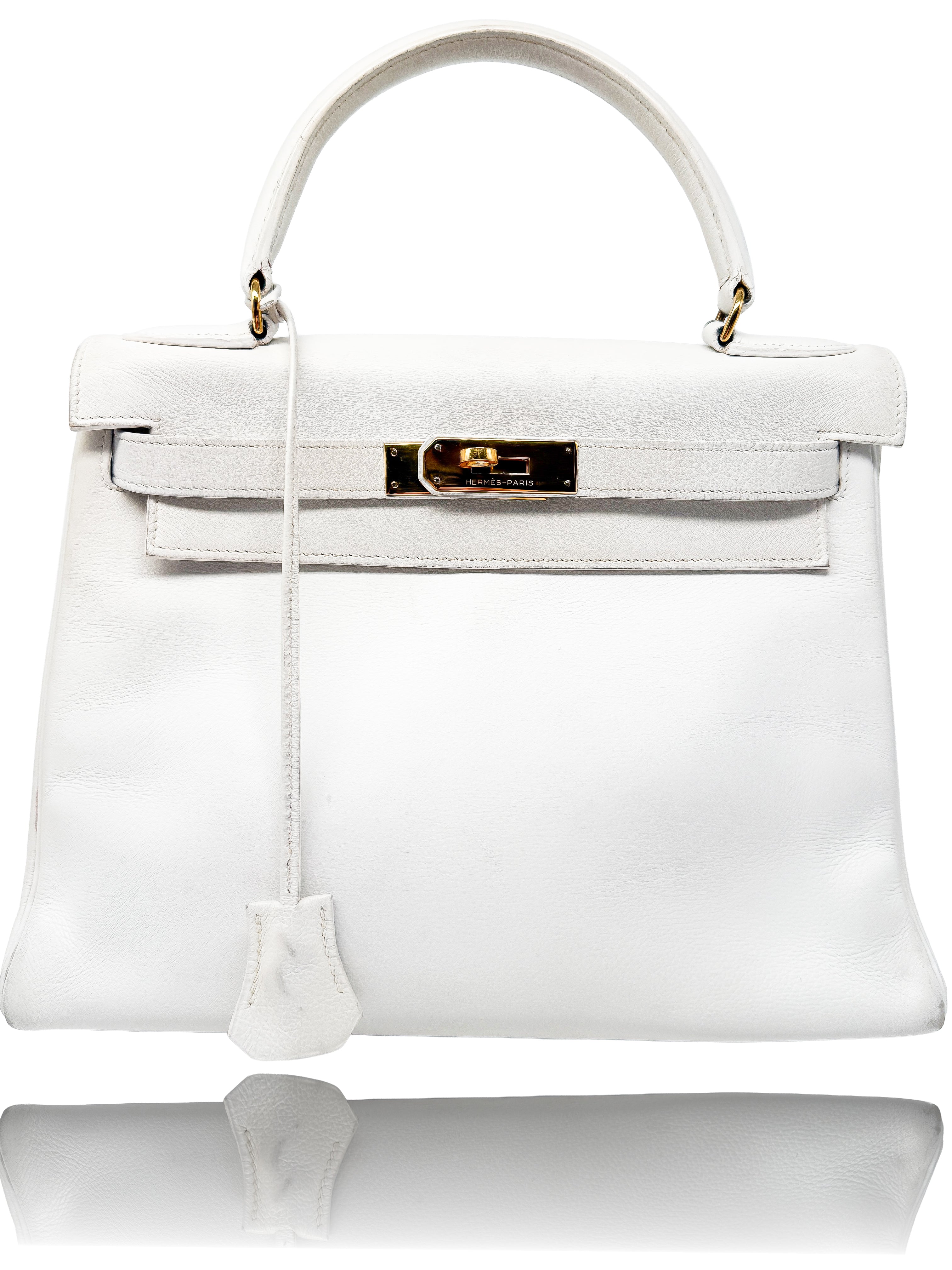 Hermes Kelly 28 Handtasche - weiß, gold Hardware