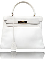 Laden Sie das Bild in den Galerie-Viewer, Hermes Kelly 28 Handtasche - weiß, gold Hardware
