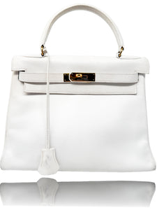 Hermes Kelly 28 Handtasche - weiß, gold Hardware
