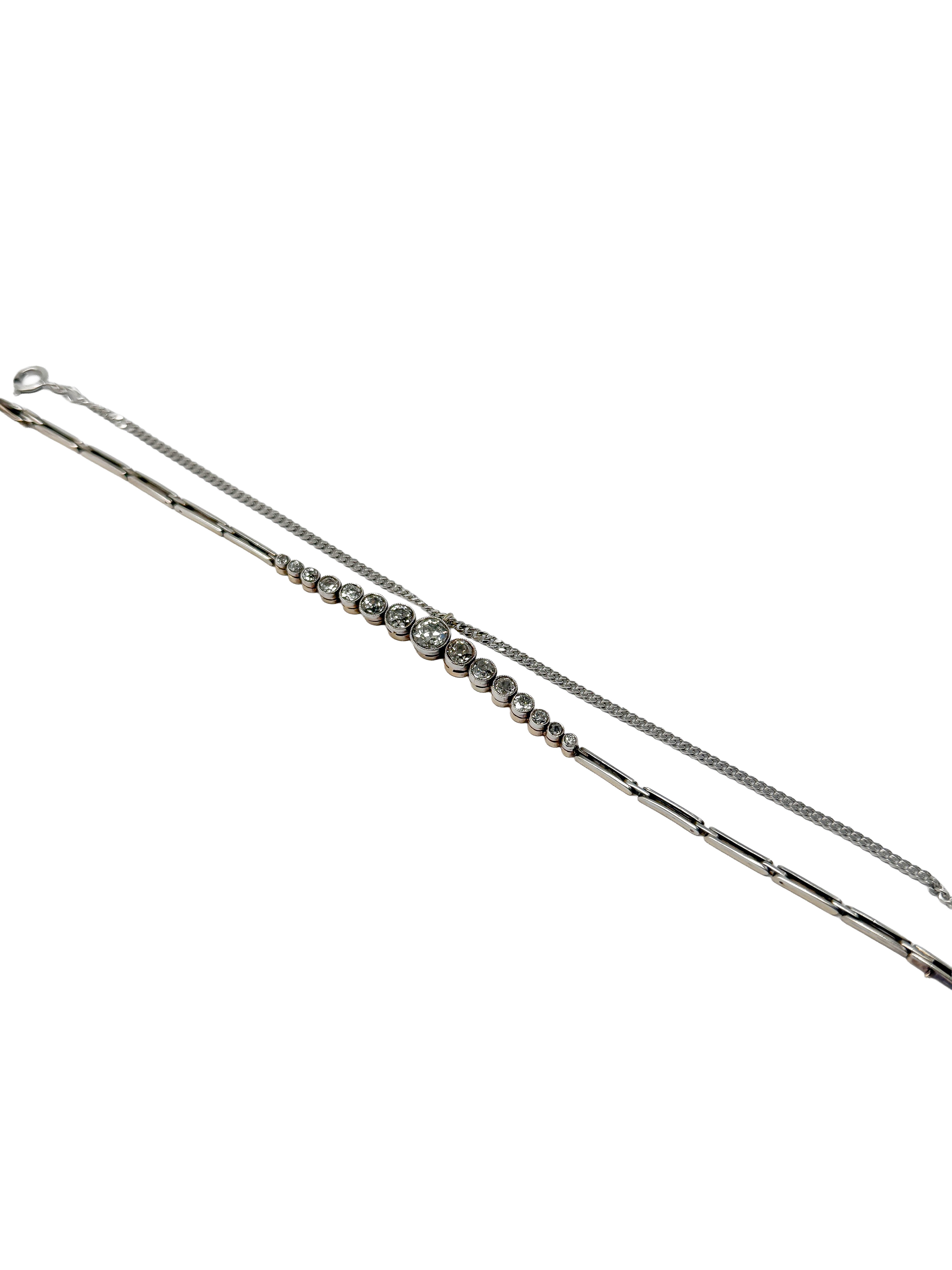 585er Weißgold Brosche mit Diamanten, Art Deco, Zertifiziert