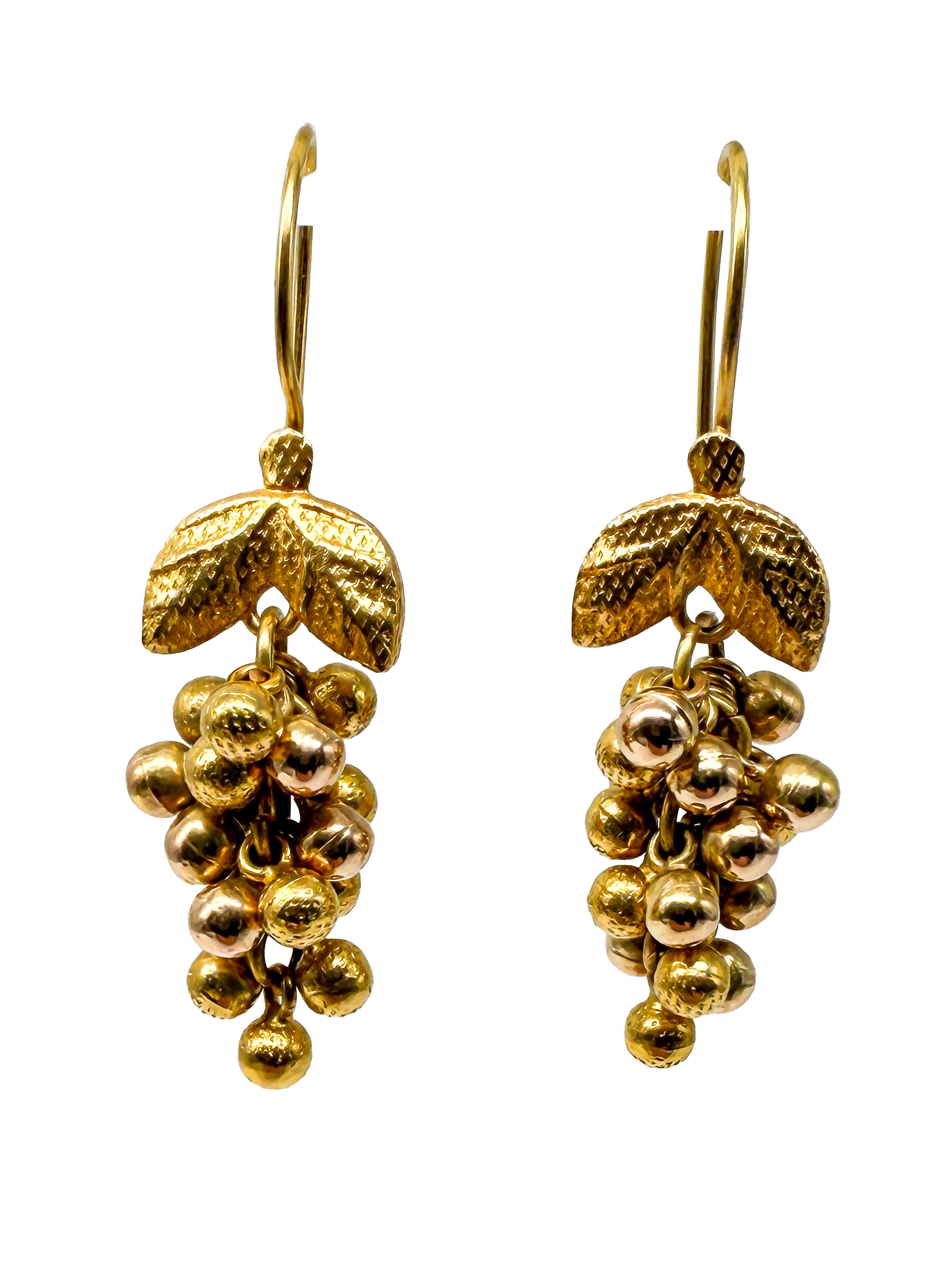 14k Gelbgold Ohrringe, Weintraubenform