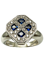 Laden Sie das Bild in den Galerie-Viewer, 750er Weißgold Ring mit einem Saphir und Diamanten
