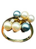 Laden Sie das Bild in den Galerie-Viewer, 585er Gelbgold Ring mit Perlen und Diamanten
