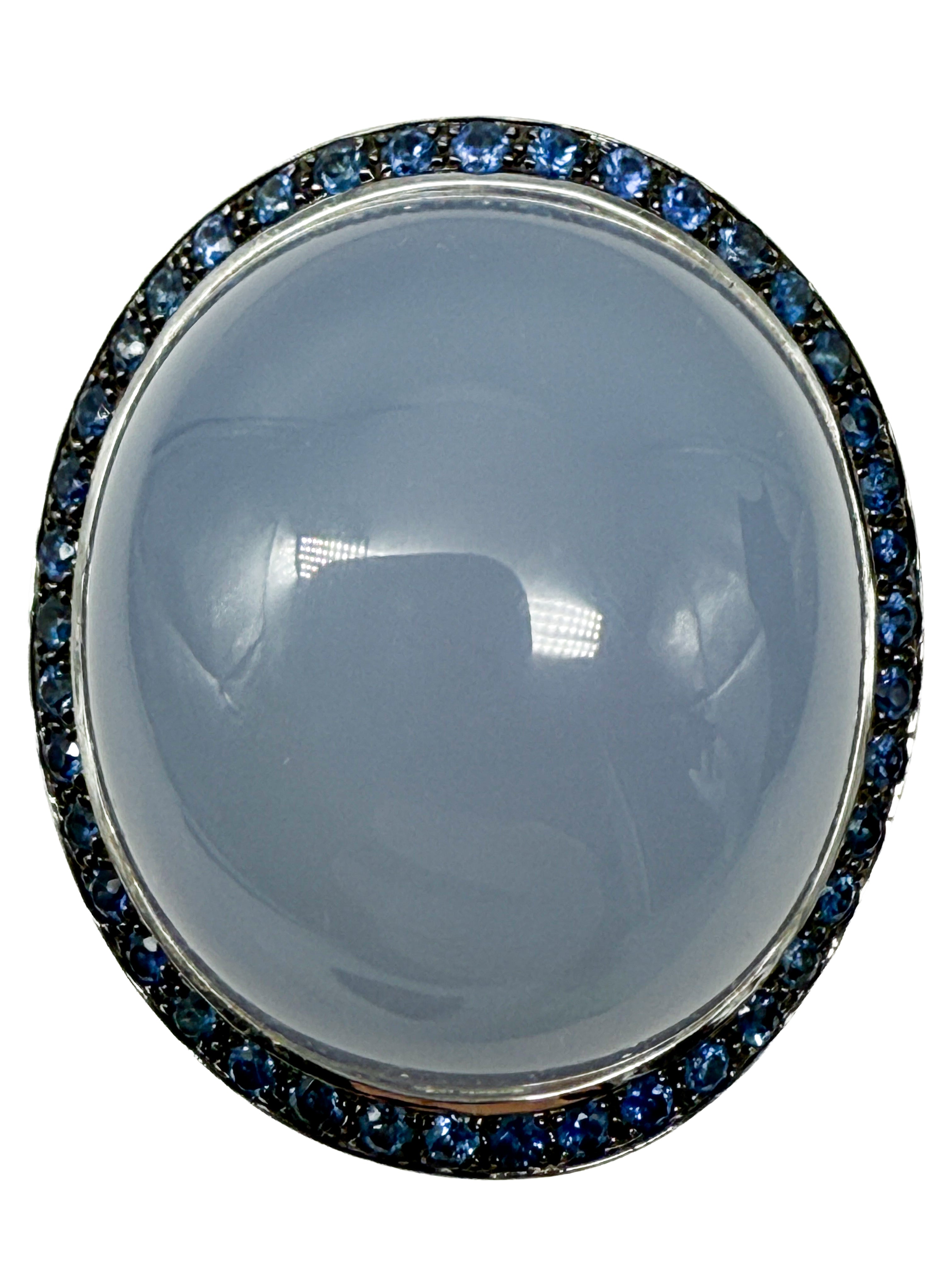 750er Weißgold Ring mit Mondstein und Saphiren