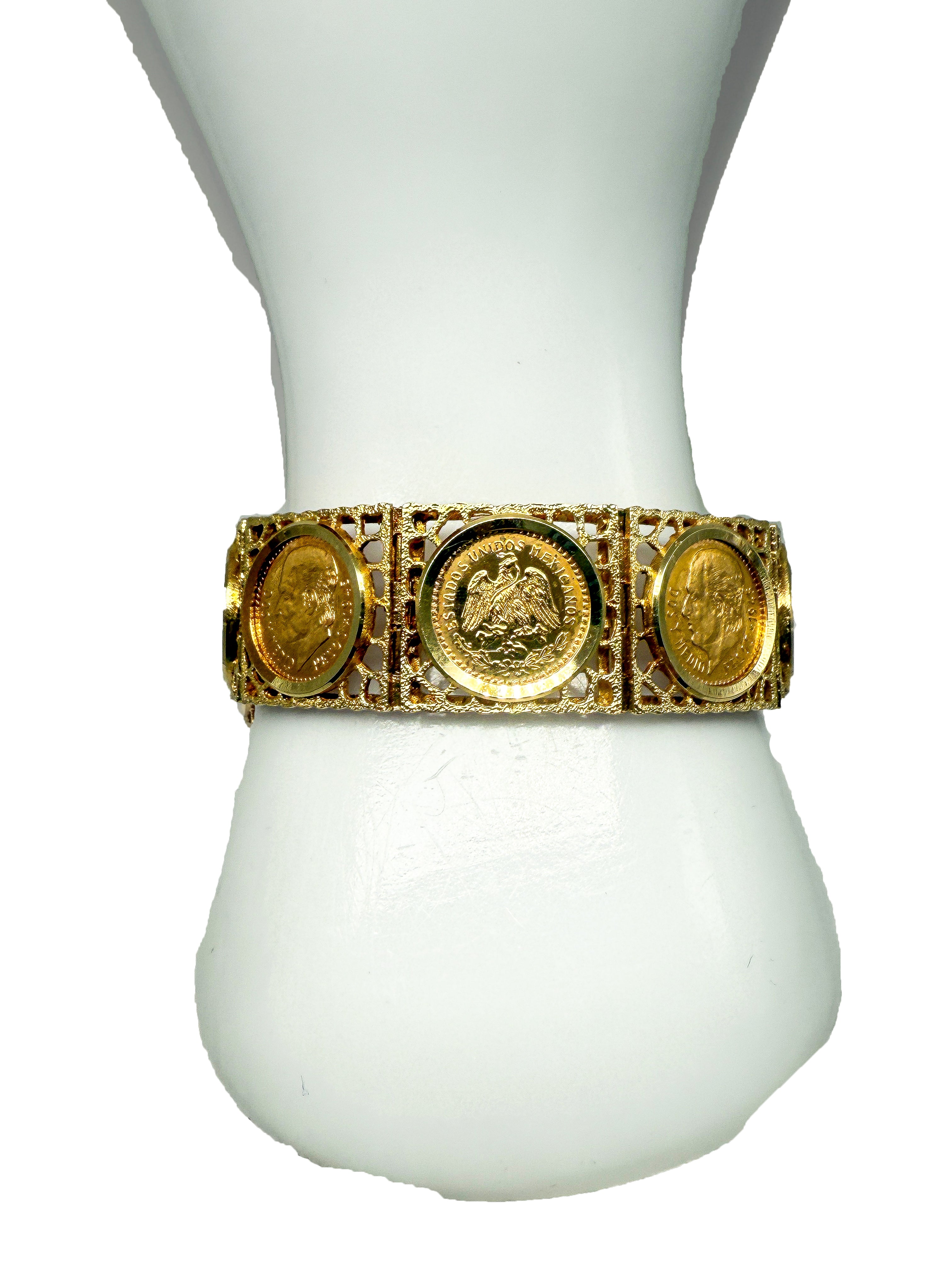 585er Gelbgold Armband mit mexikanischen 900er Gelbgold Münzen
