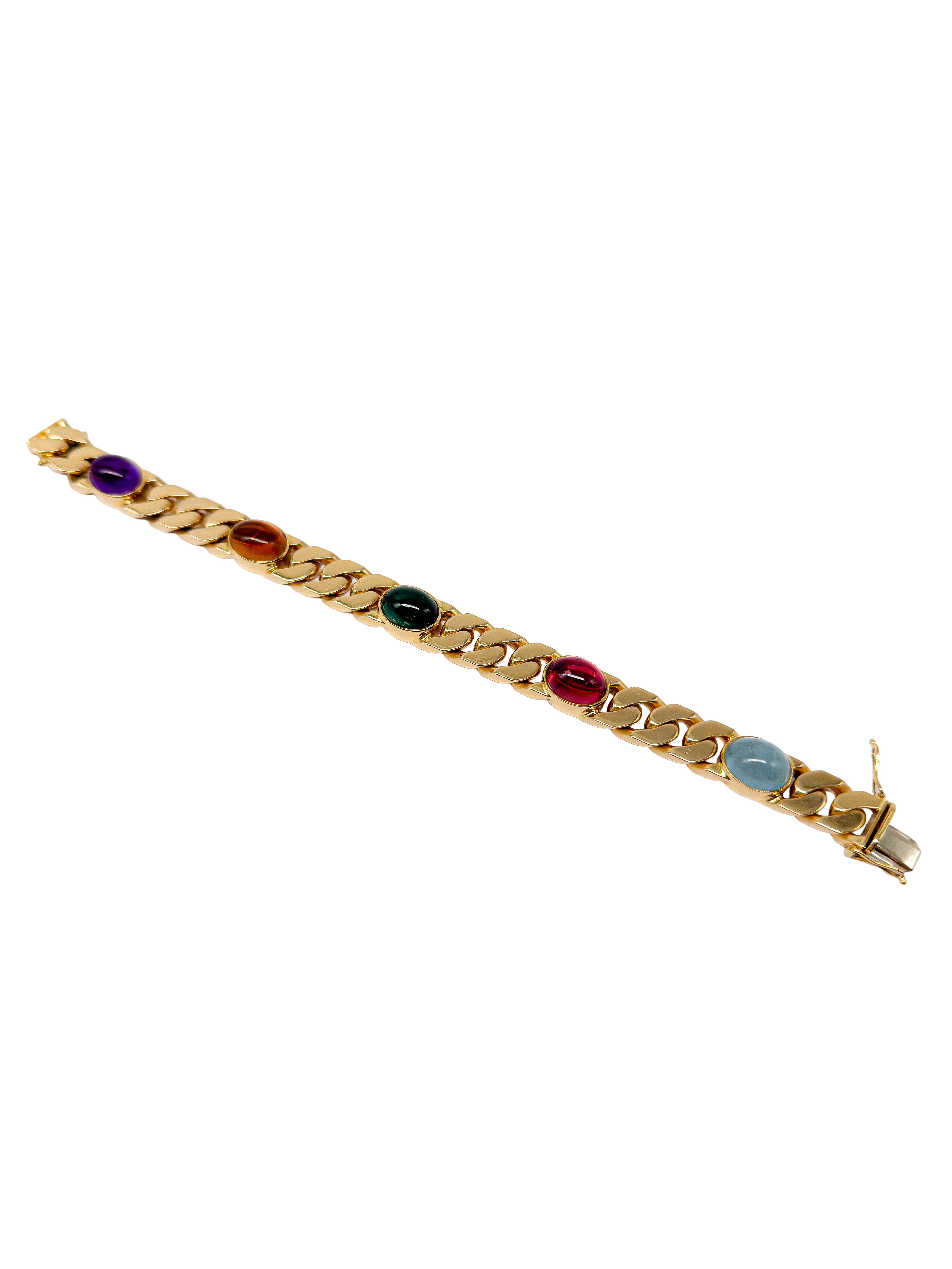 750er Gelbgold Armband mit Amethyst, Citrin, Aquamarin, Turmalin mit Zertifikat